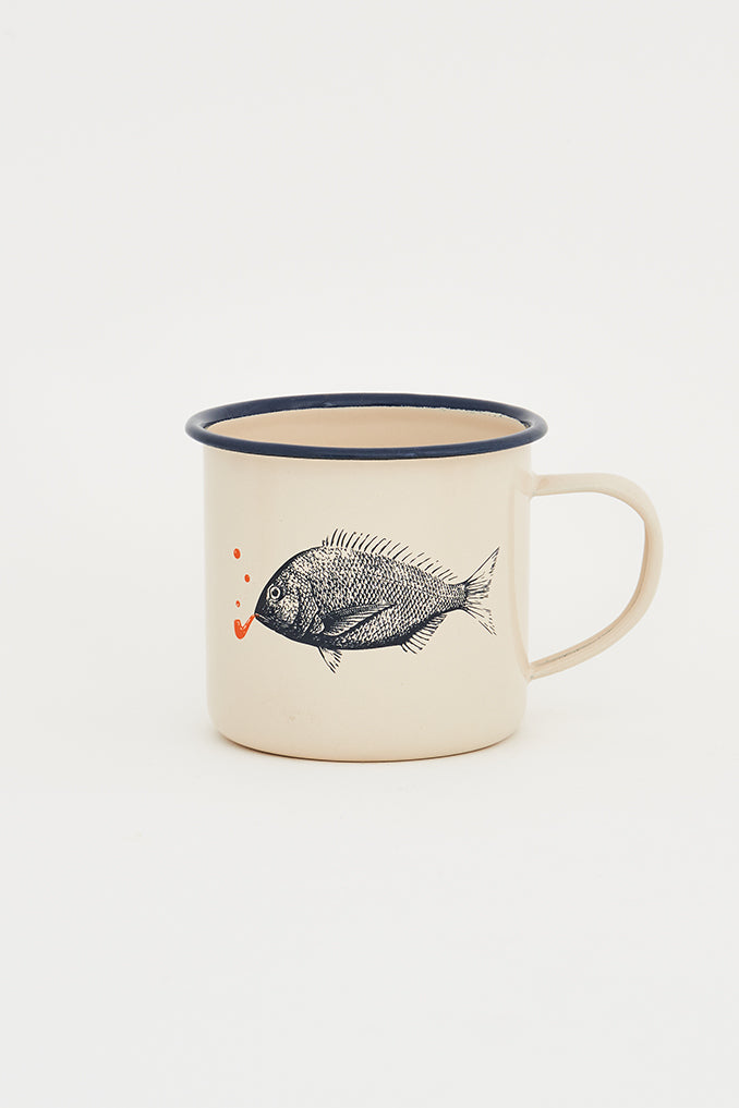 Enameled metal fish mug ø: 8 cm - h: 8 cm