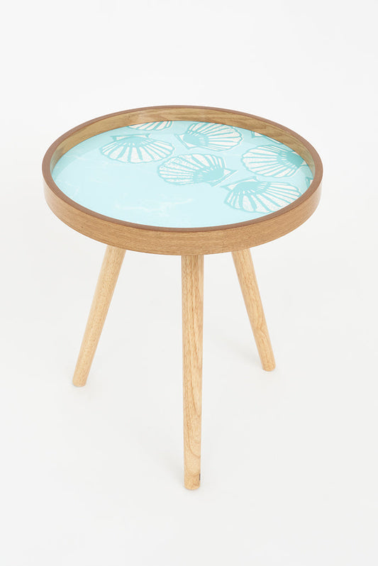 Set of 3 wooden coffee tables with shells