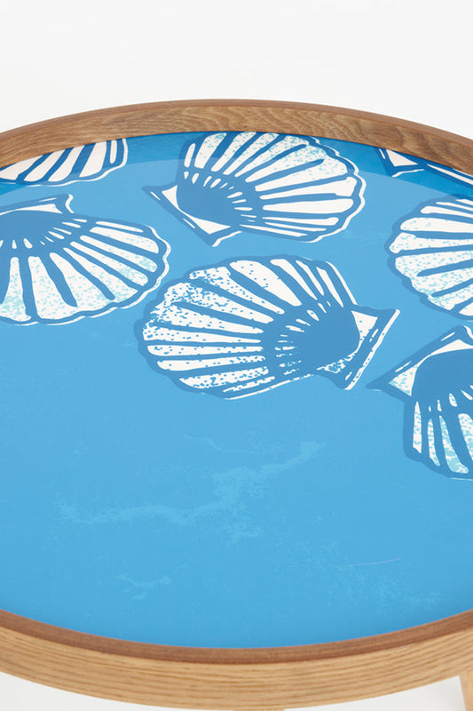 Set of 3 wooden coffee tables with shells