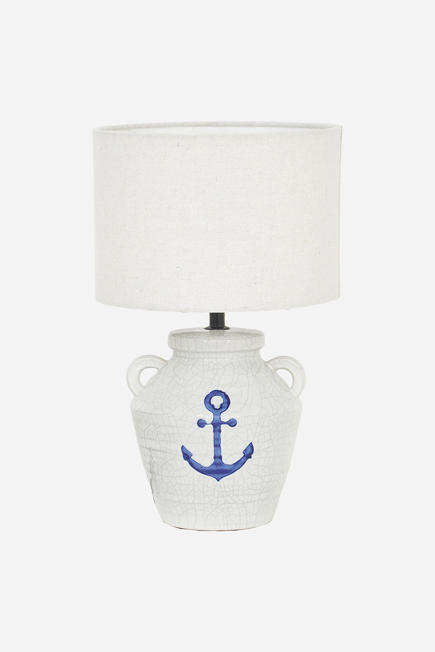 Grande lampe en terre cuite et toile à ancre