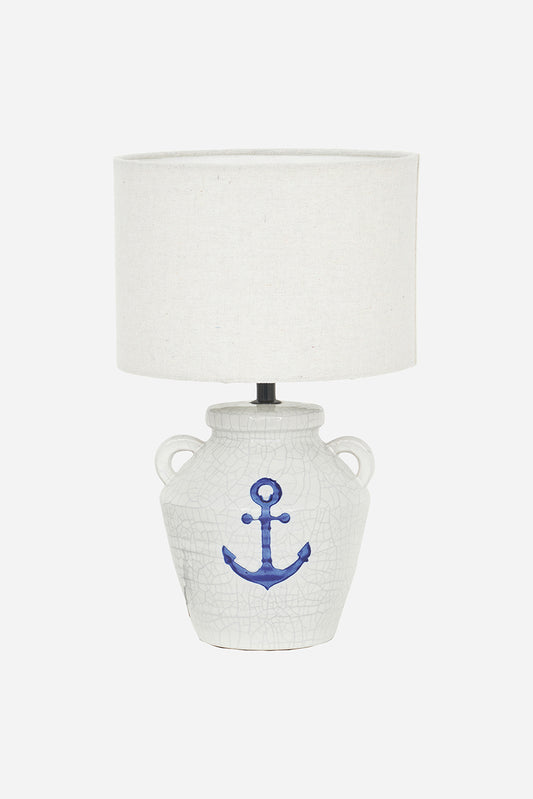 Grande lampe en terre cuite et toile à ancre