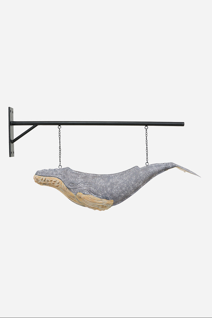 Metal whale with hanging bracket