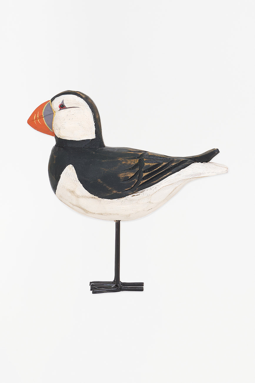 Wooden puffin with metal stand