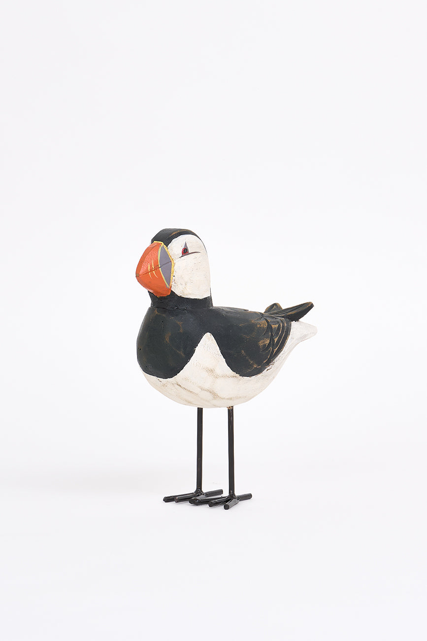 Wooden puffin with metal stand