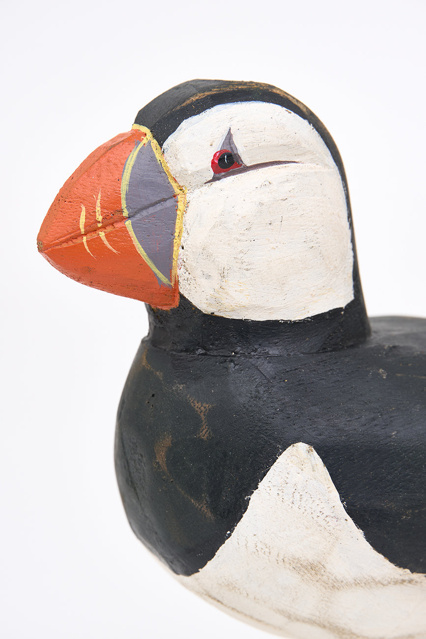 Wooden puffin with metal stand