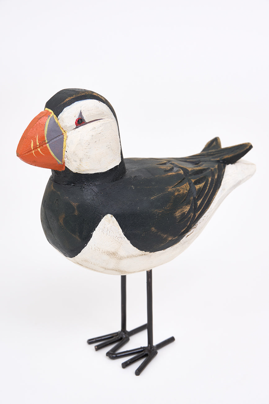 Wooden puffin with metal stand