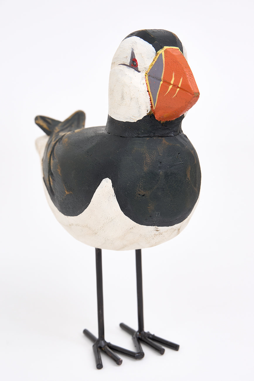 Wooden puffin with metal stand