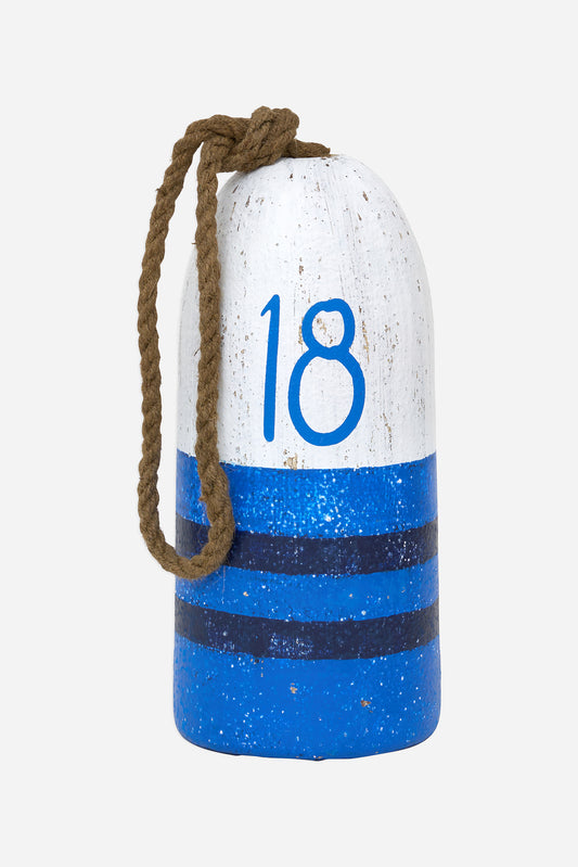 Boya decorativa blanca y azul con numeración