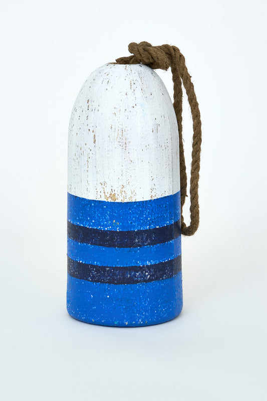 Boya decorativa blanca y azul con numeración