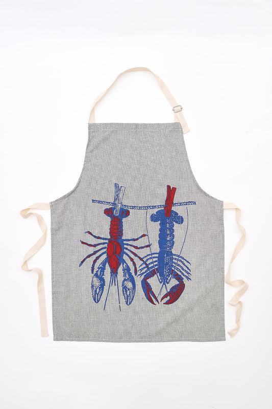 Delantal en algodón drill con langostas gris