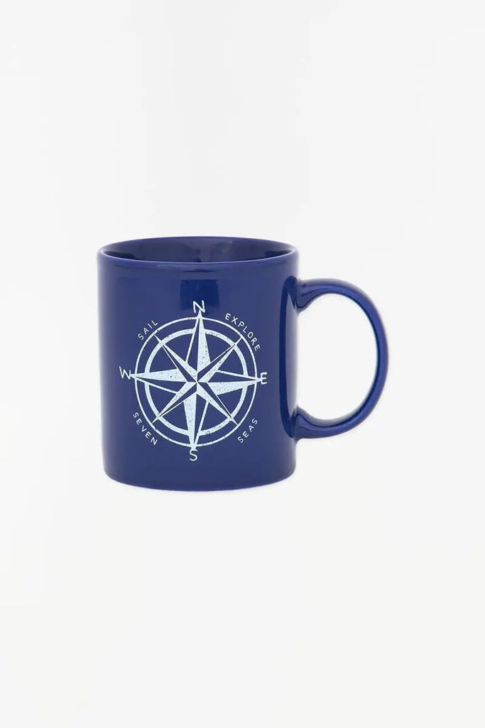 Taza azul con una rosa de los vientos (set 2) - D7289 Decoración Náutica Batela