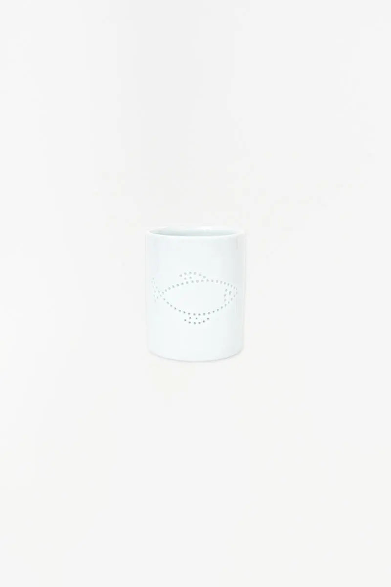 Portavelas de cerámica blanca con pez - D7297 Batela