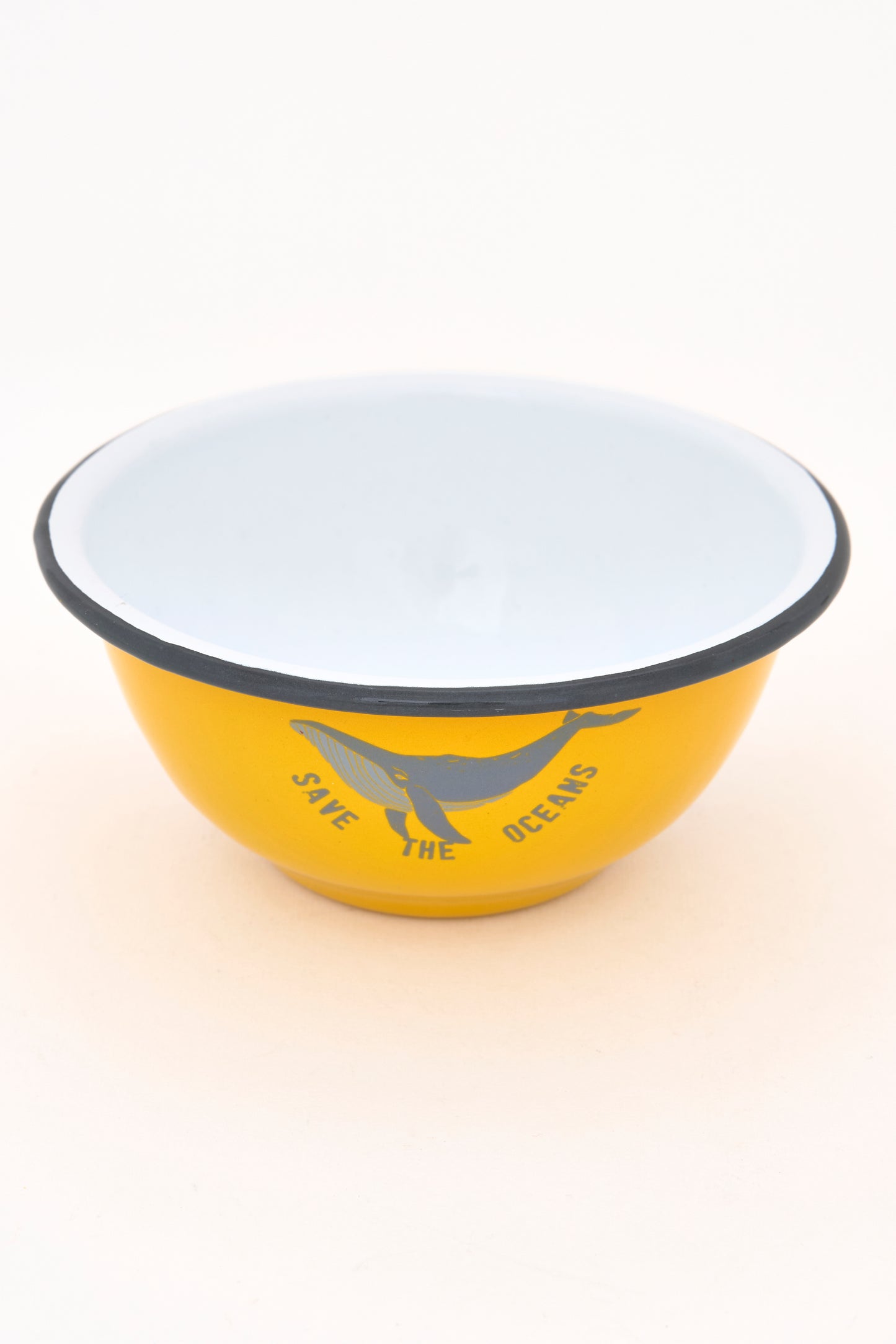 Cuenco esmaltado amarillo pequeño con ballena