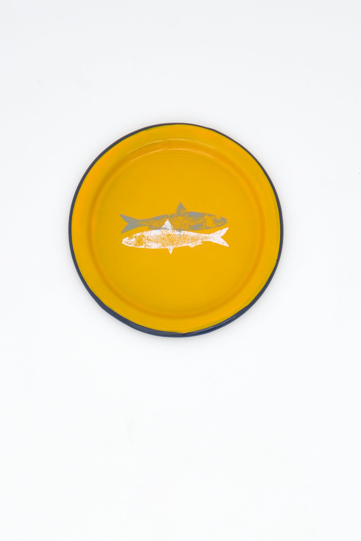 Yellow enameled tray with whale