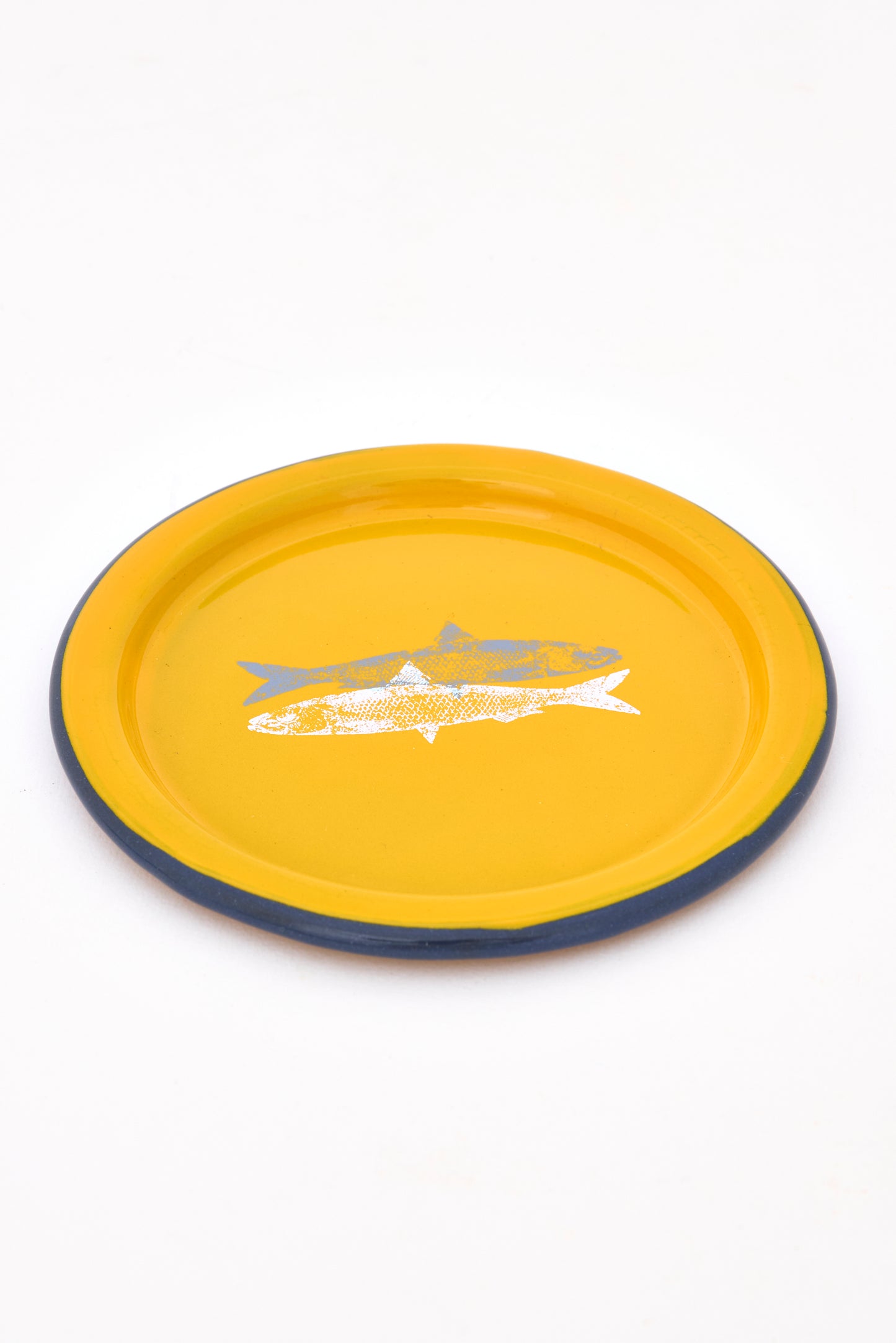 Yellow enameled tray with whale