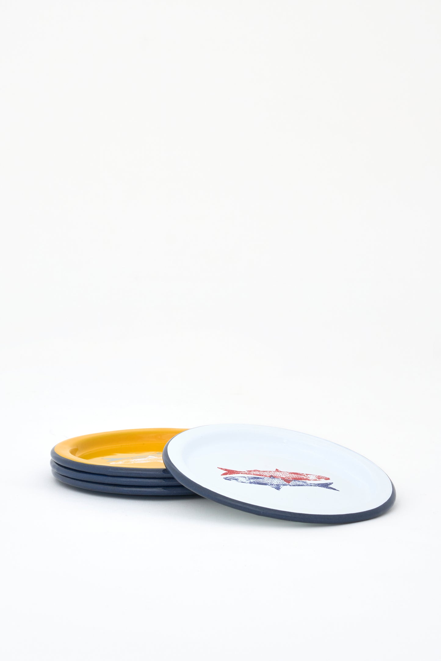 Yellow enameled tray with whale