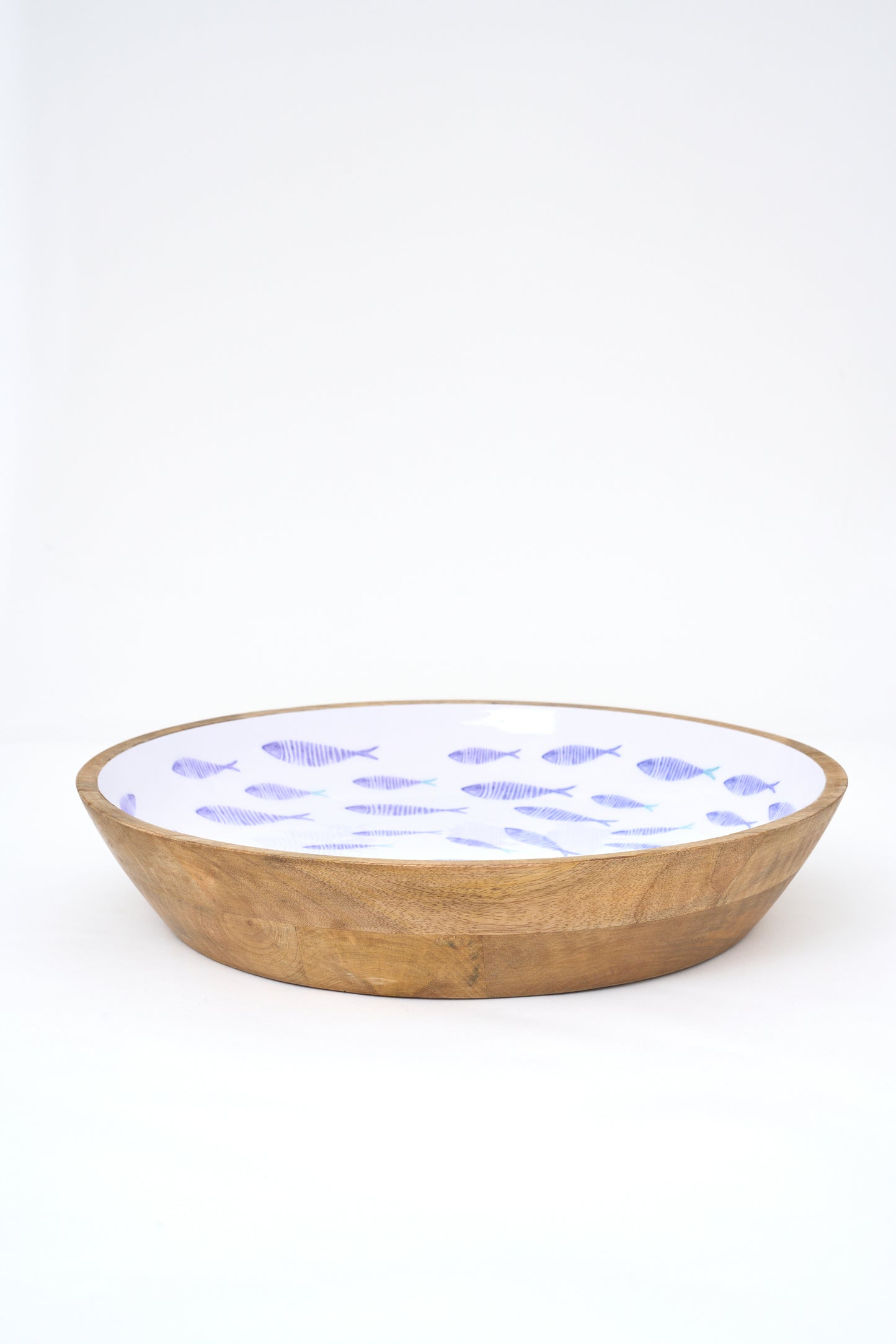 Bowl with fish, Ø: 42 cm, blue, in glazed wood