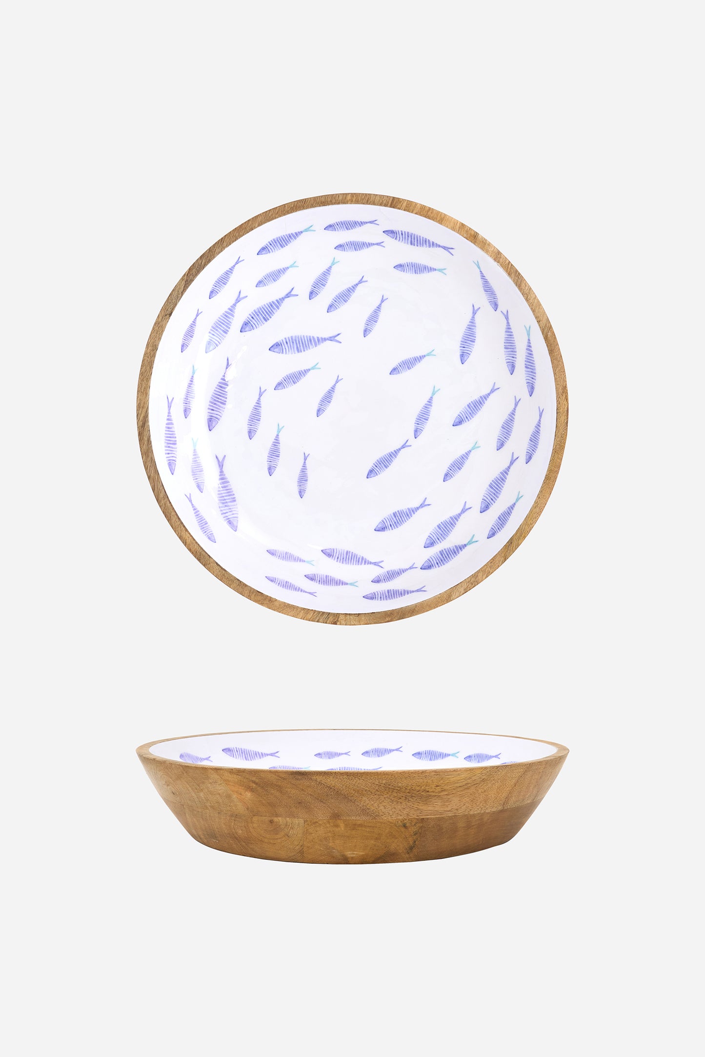 Bowl with fish, Ø: 42 cm, blue, in glazed wood