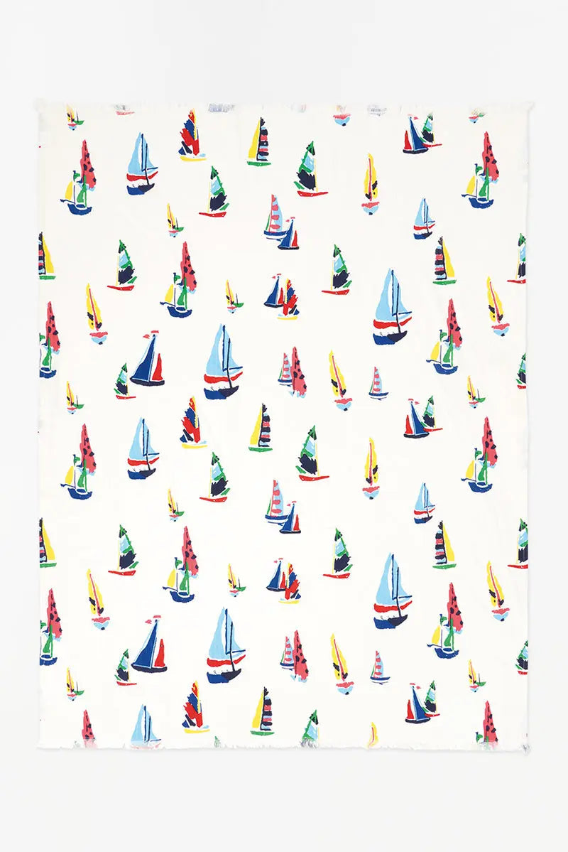 Cotton blanket with colorful sailboats - D7348
