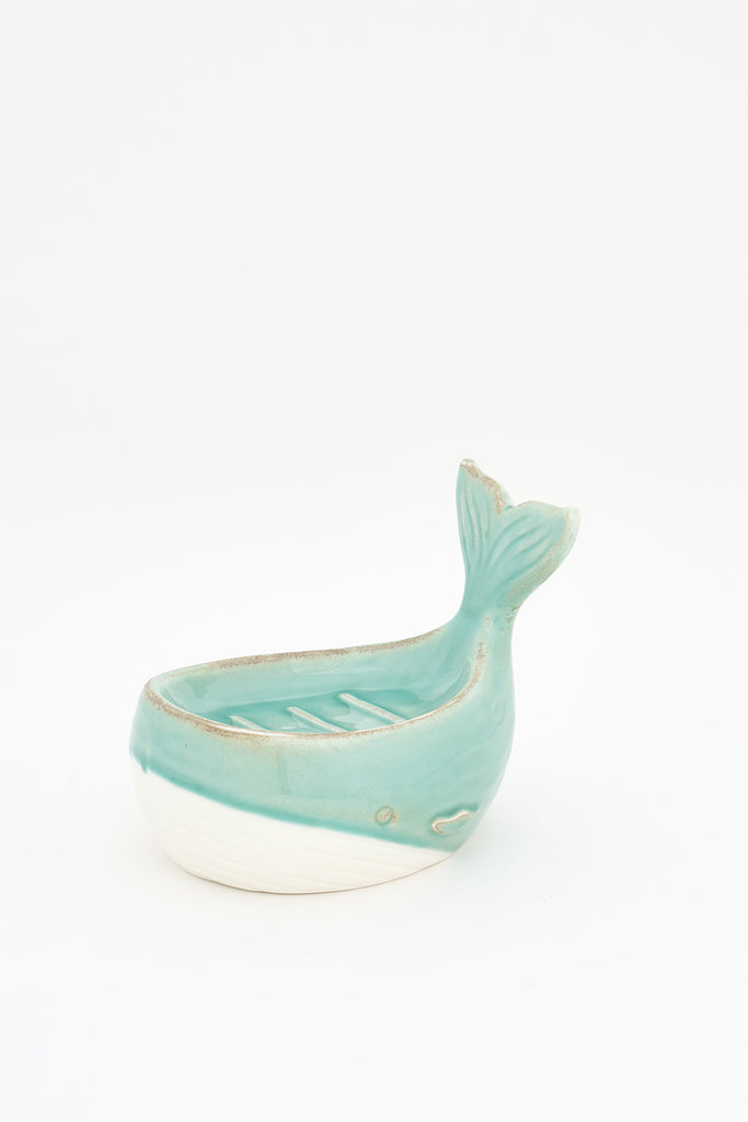 Jabonera forma ballena en porcelana verde