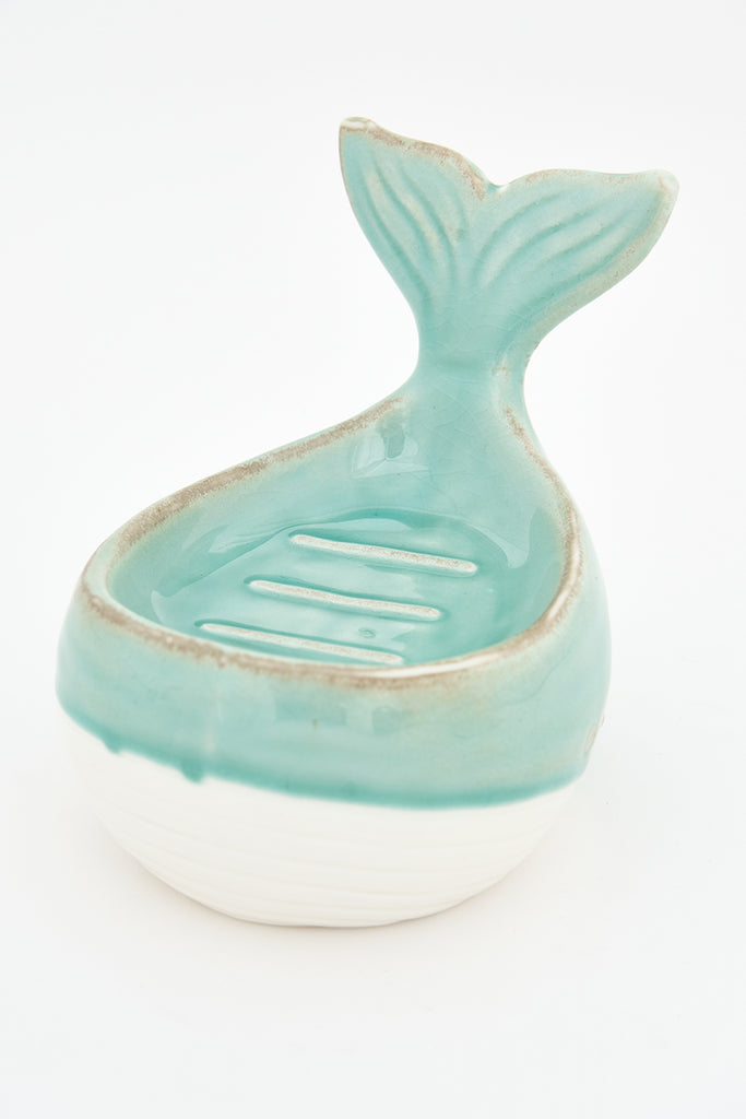 Jabonera forma ballena en porcelana verde