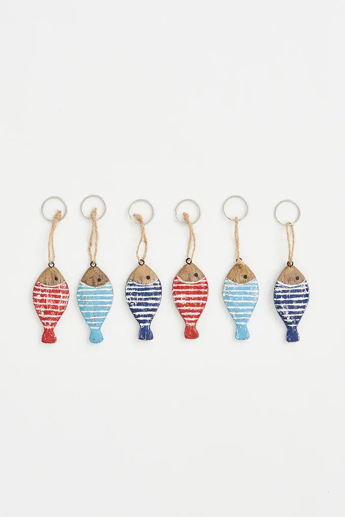 Llavero madera pez a rayas