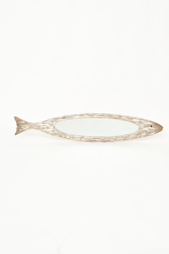 Espejo grande de madera con forma de pez - BATELA DECORACIÓN