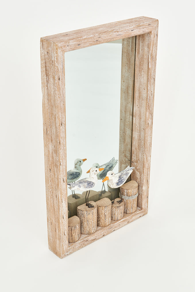 Espejo rectangular con pájaros sobre troncos - BATELA DECORACIÓN
