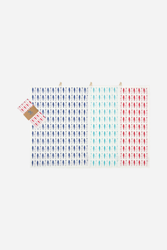 Set de 3 trapos con peces en algodón Drill