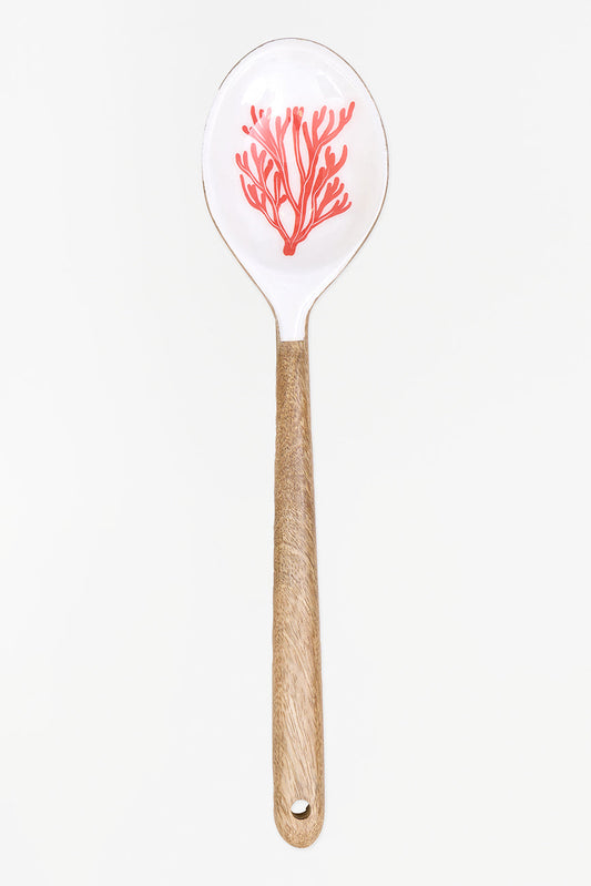 Cuchara de madera esmaltada con coral rojo