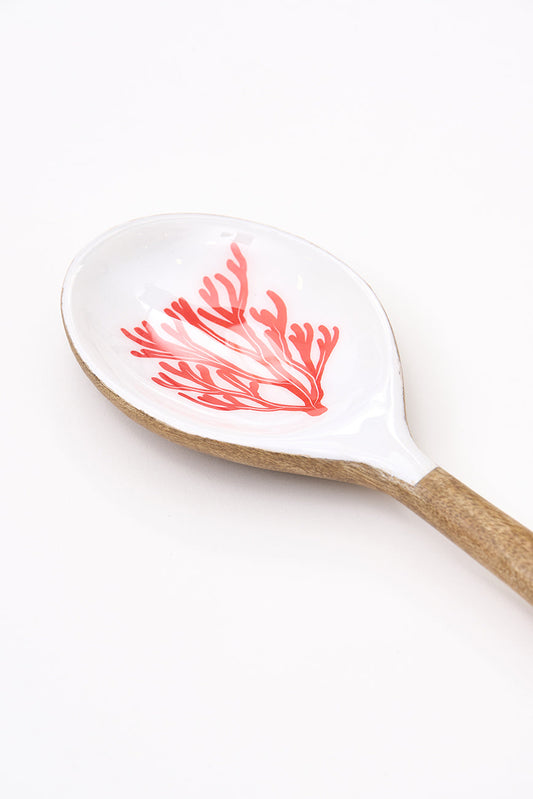 Cuchara de madera esmaltada con coral rojo