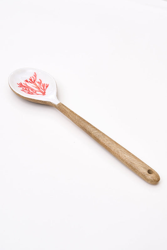 Cuchara de madera esmaltada con coral rojo