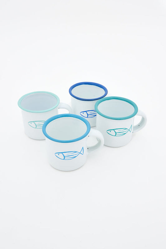 Set de 4 mini mug esmaltados con pez