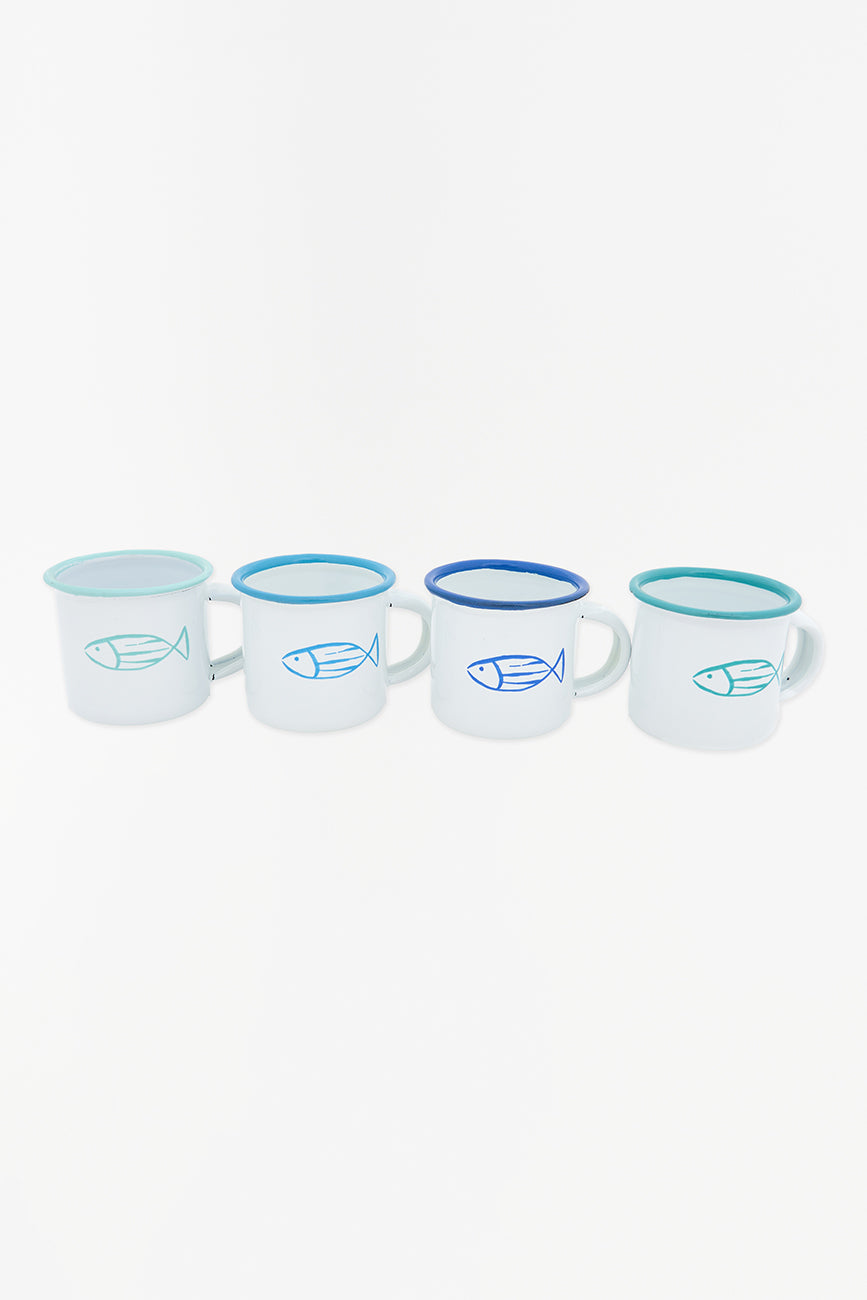 Set de 4 mini mug esmaltados con pez
