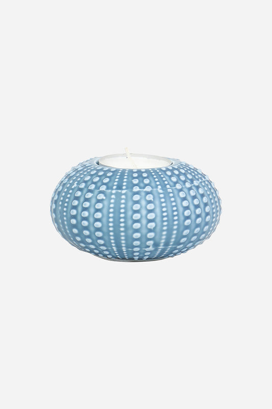 Sea urchin candle holder in light blue ceramic