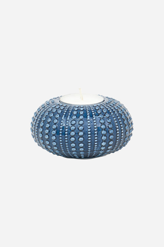 Sea urchin candle holder in blue ceramic
