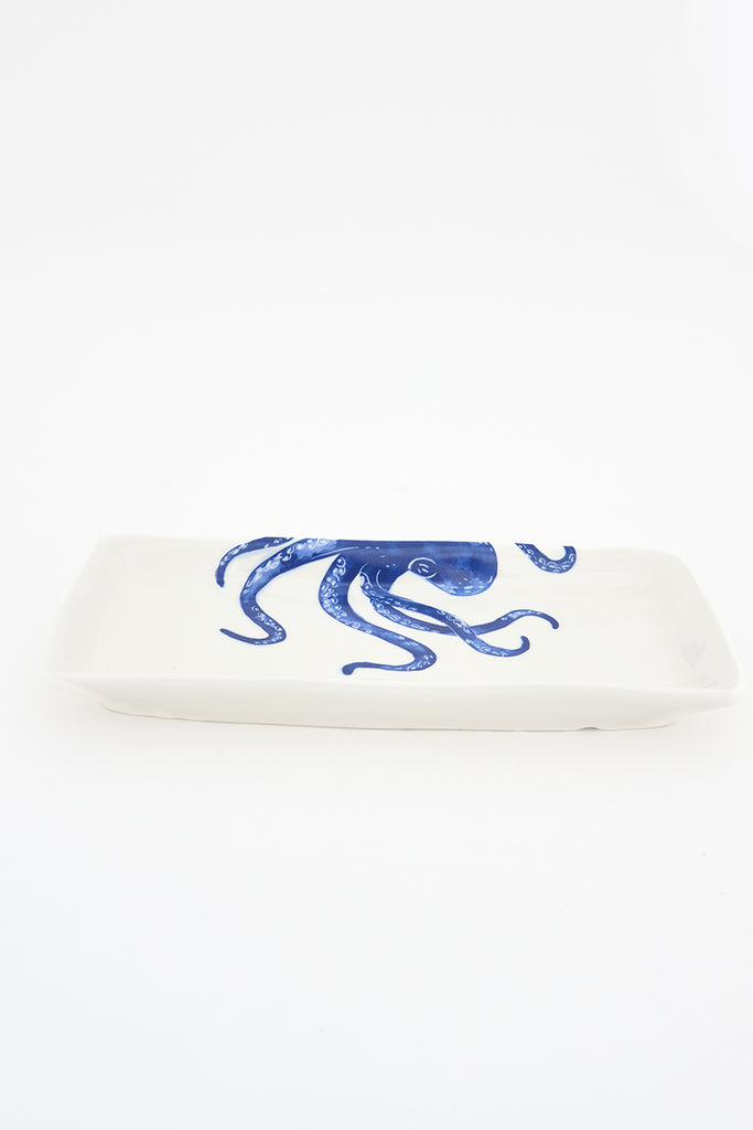 Plato rectangular porcelana con pulpo