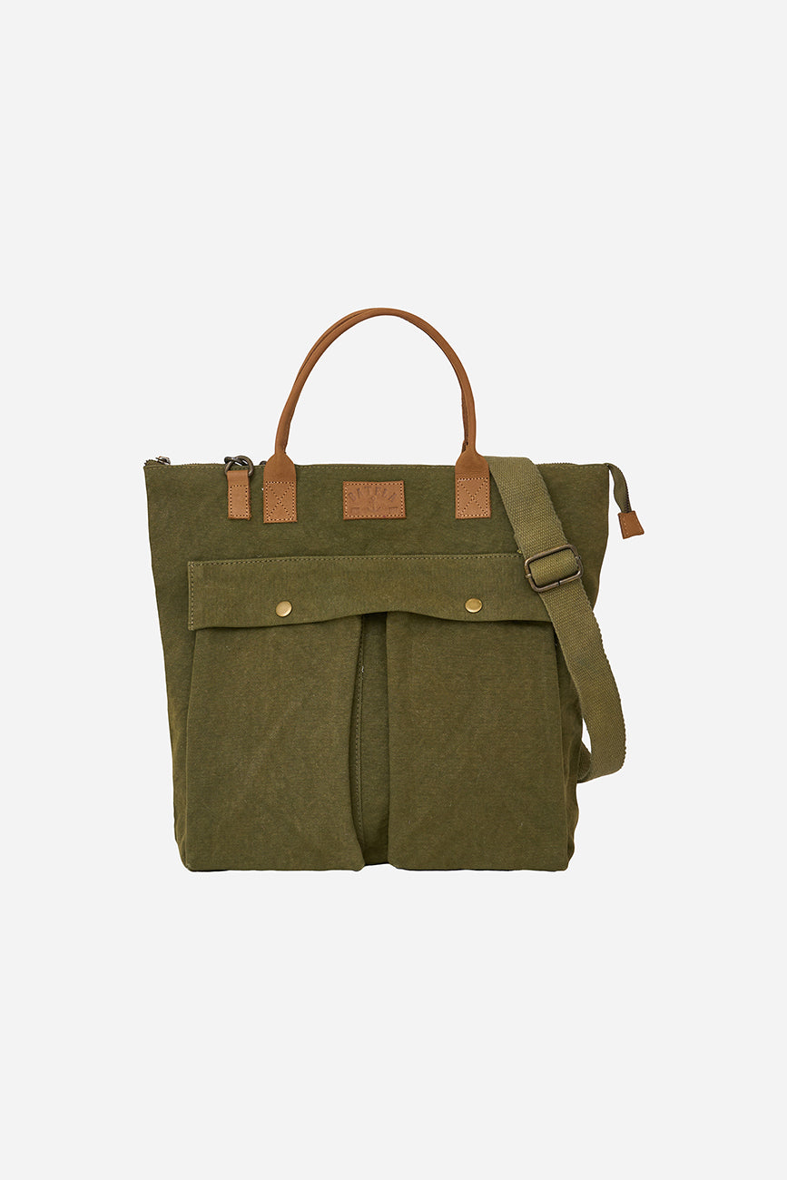 Sac canvas vert avec doublure à rayures