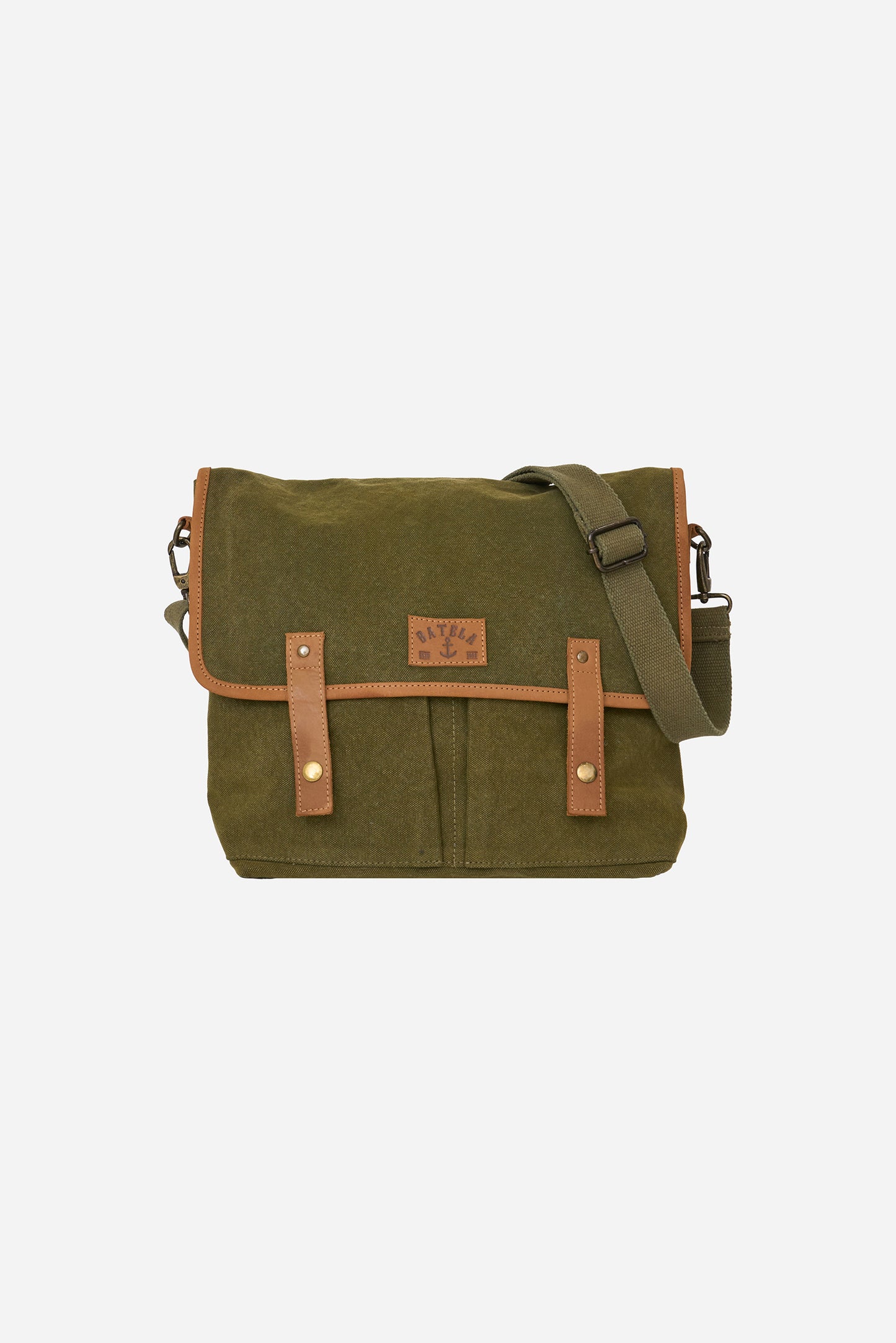 Green canvas shoulder bag with leather details