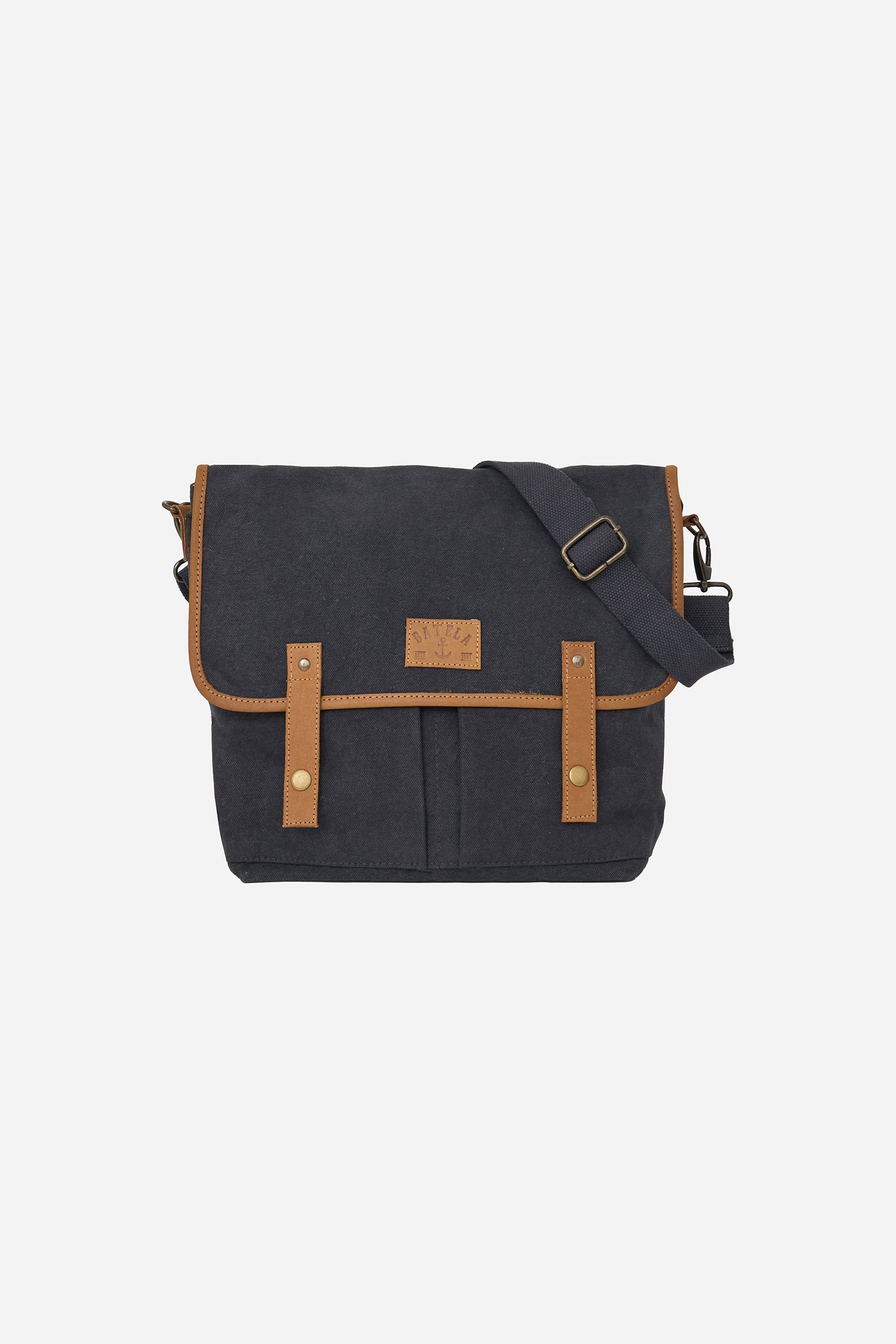 Green canvas shoulder bag with leather details