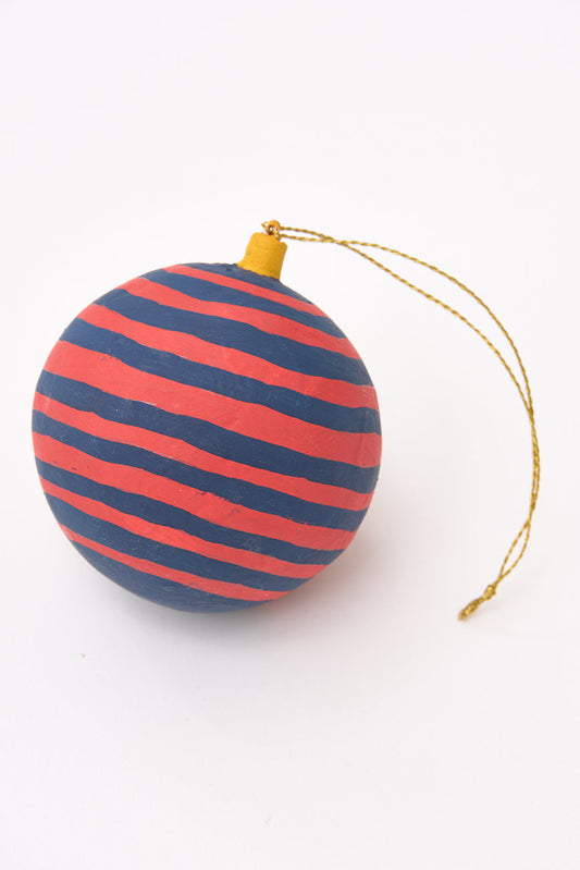 Colgante navideño bola a rayas en papel maché