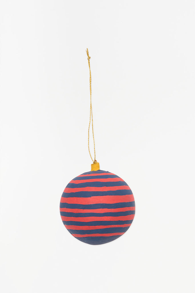 Colgante navideño bola a rayas en papel maché