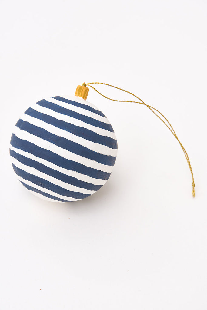 Colgante navideño bola con rayas en papel maché
