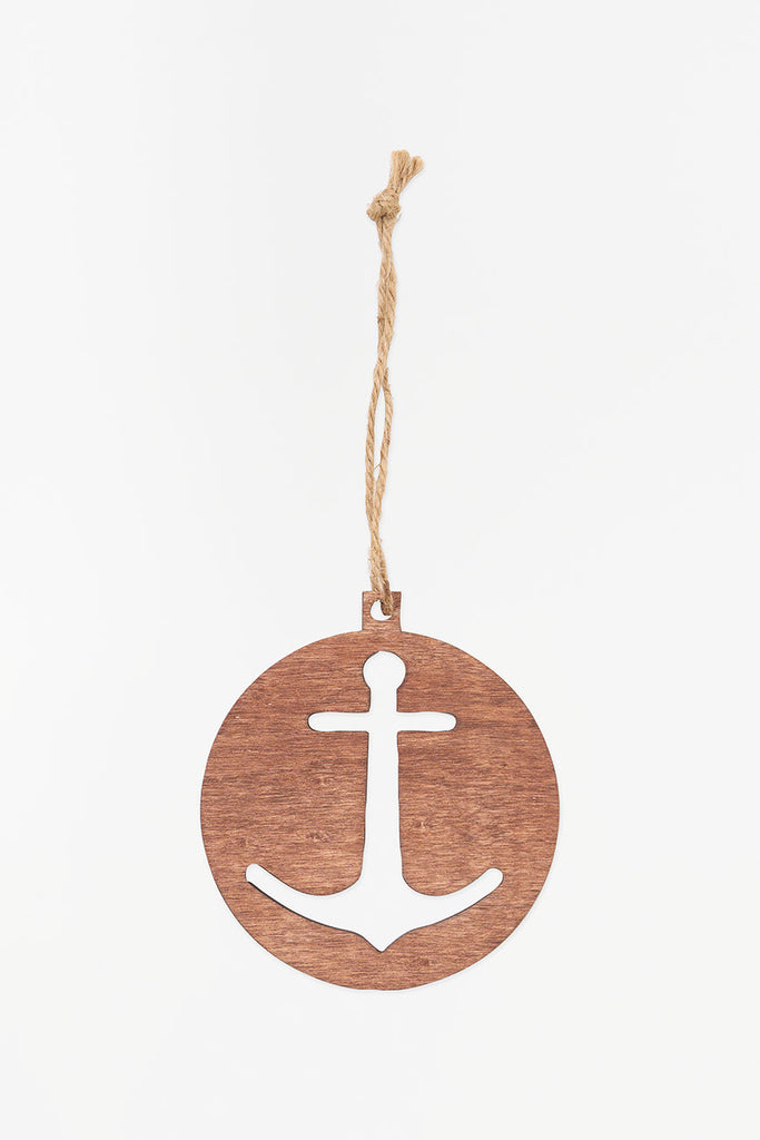 Colgante navideño forma de ancla en madera