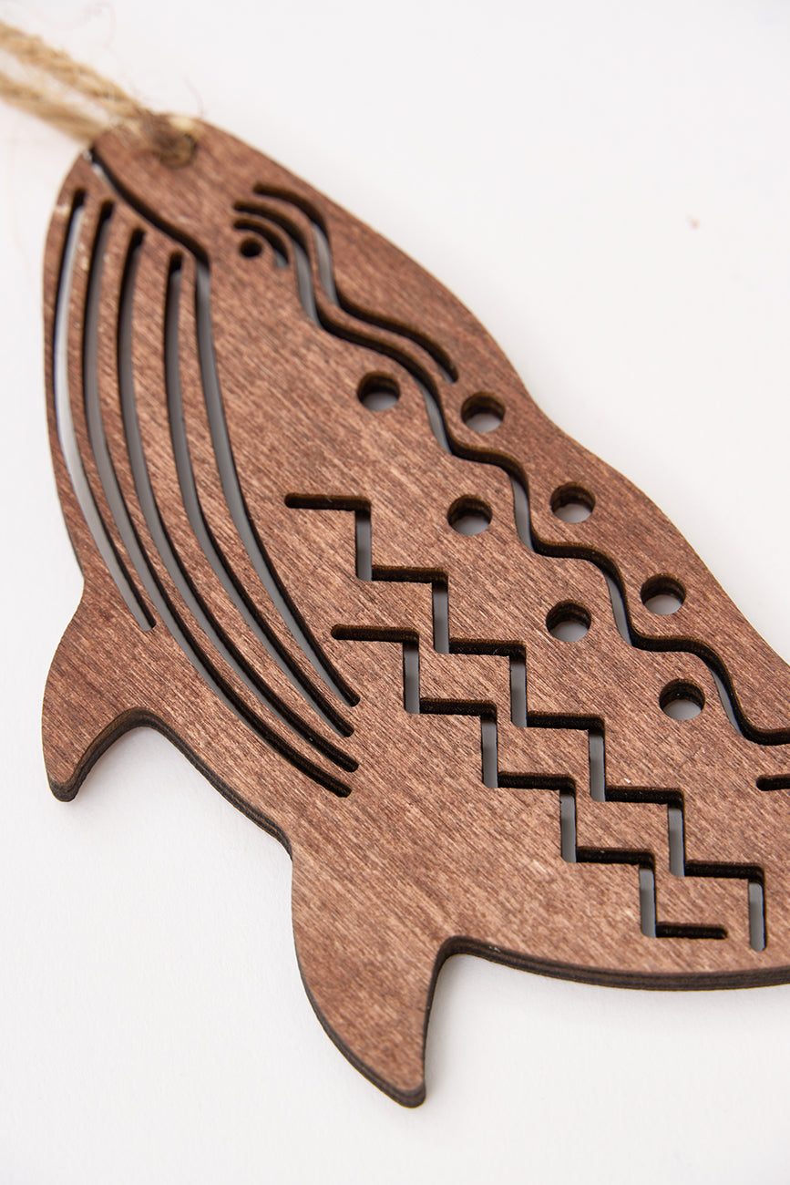 Christmas pendant in the shape of a whale made of wood