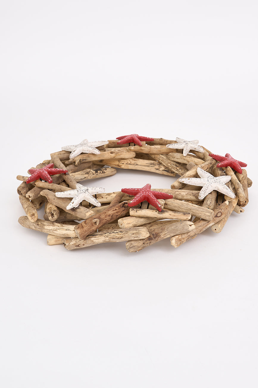 Corona de navidad en madera con estrellas de mar