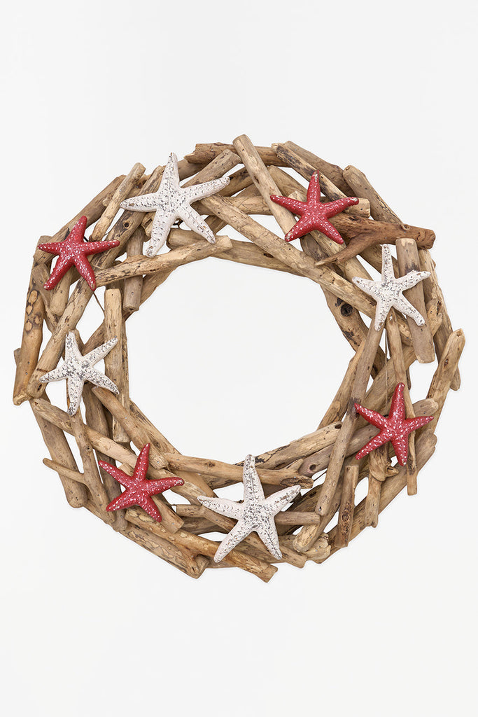 Corona de navidad en madera con estrellas de mar