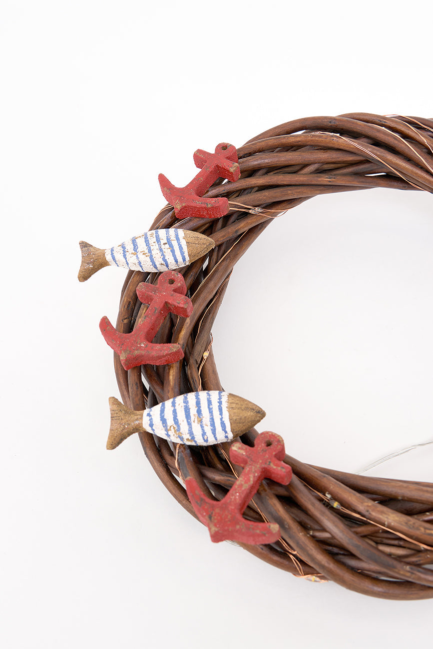 Christmas wreath with fish and anchors. LED light.