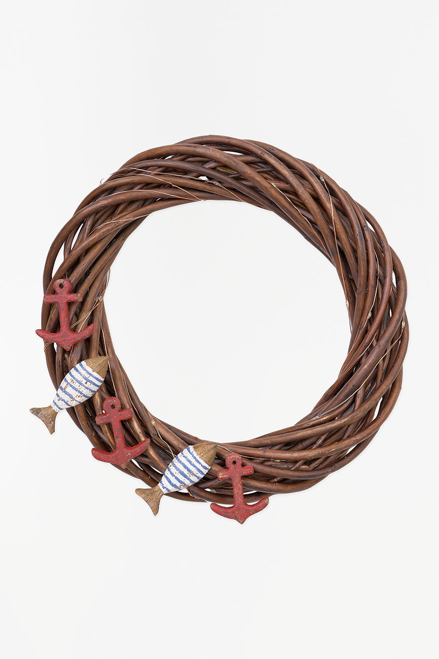 Christmas wreath with fish and anchors. LED light.