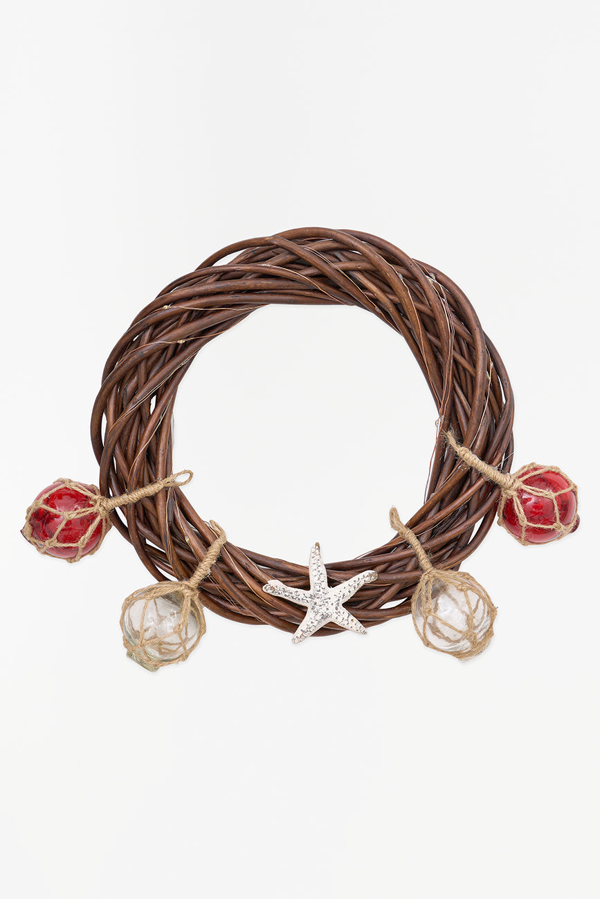 Corona de navidad con estrellas y boyas. Luz led